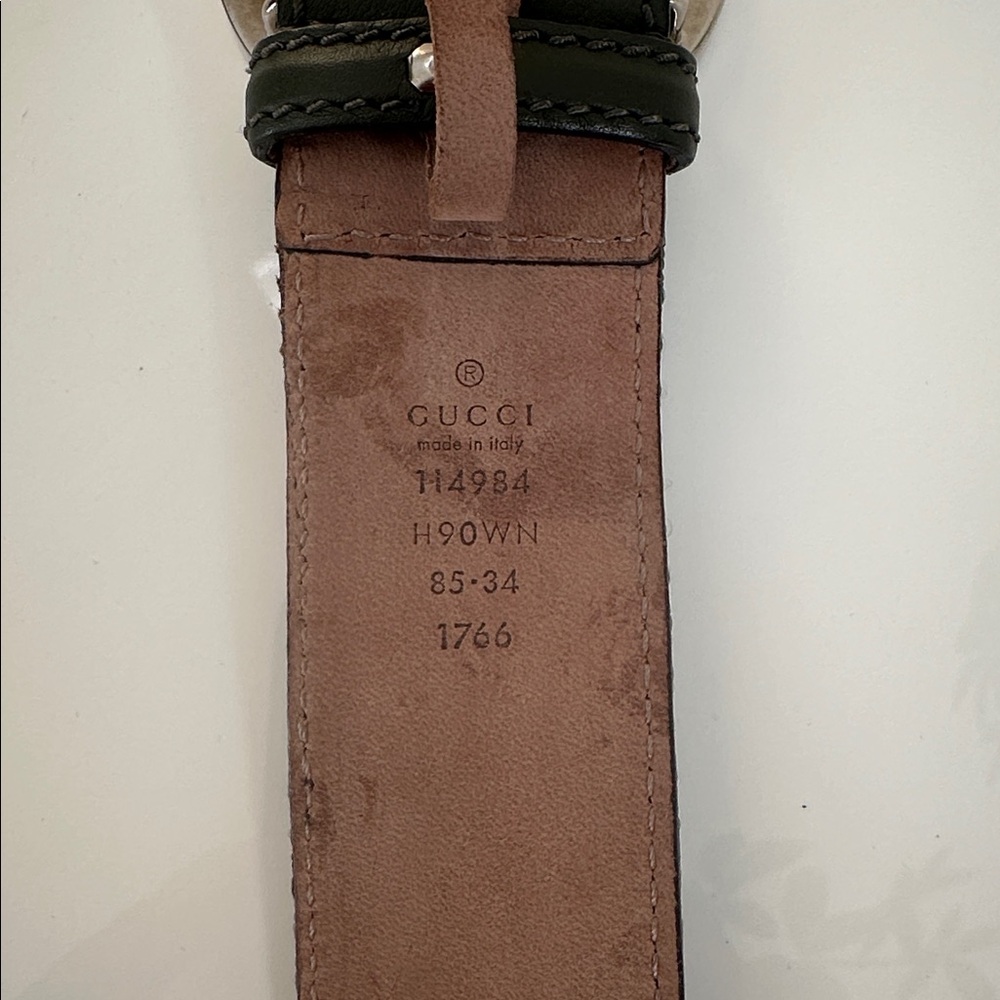 Authentic Gucci Green Canvas & Leather Belt with  Silver GG Buckle - Picture 6 of 11
